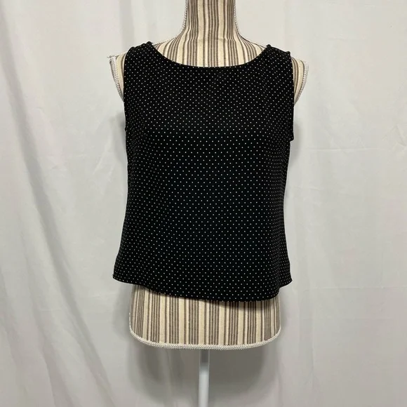 black sleeveless white polka dots blouse small - Picture 2 of 6